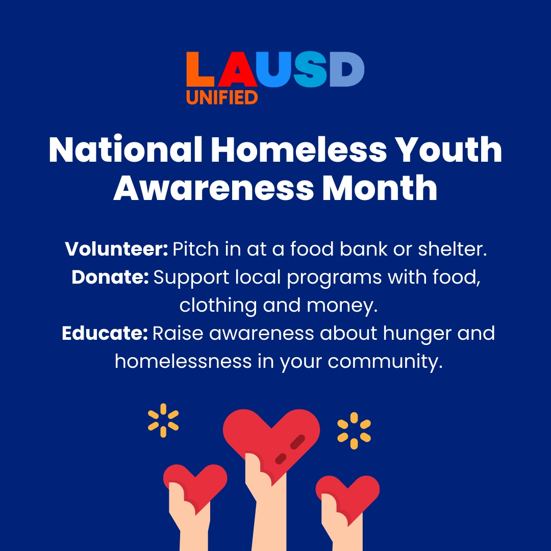 November National Homeless Youth Awareness Month. Let’s work together to find solutions and bring critical support to address the challenges our students face.