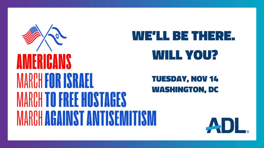I'll be in Washington, DC, tomorrow, November 14th to #MarchForIsrael, #MarchAgainstAntisemitism and stand up for those being held hostage by Hamas in Gaza. Together we can make a difference. marchforisrael.org #BringThemHome