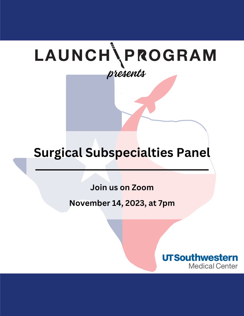 Join us TOMORROW for our next Launch meeting where we’ll discuss the different subspecialties from general surgery. Guests panelist will join to share their journey and answer any questions you may have. 
#generalsurgery #surgery #launchprogram #utswsurgery #utswmed