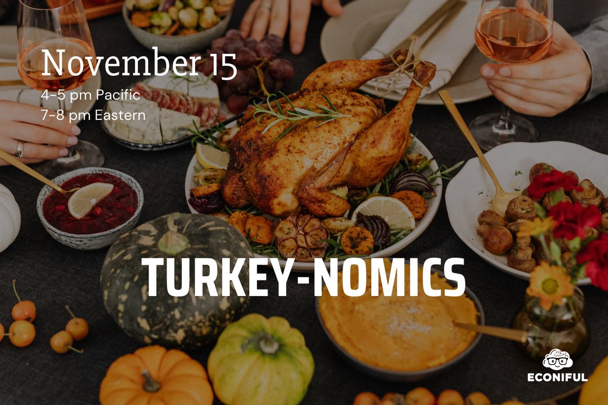 Econiful (@econiful) on Twitter photo How has the cost of a traditional turkey dinner changed over time? What is the economic impact of Black Friday shopping? We will explore these questions & more, sharing classroom activities along the way. 3 members will win a $50 gift card.
Register at econiful.glueup.com/event/90776/ How has the cost of a traditional turkey dinner changed over time? What is the economic impact of Black Friday shopping? We will explore these questions & more, sharing classroom activities along the way. 3 members will win a $50 gift card.
Register at econiful.glueup.com/event/90776/