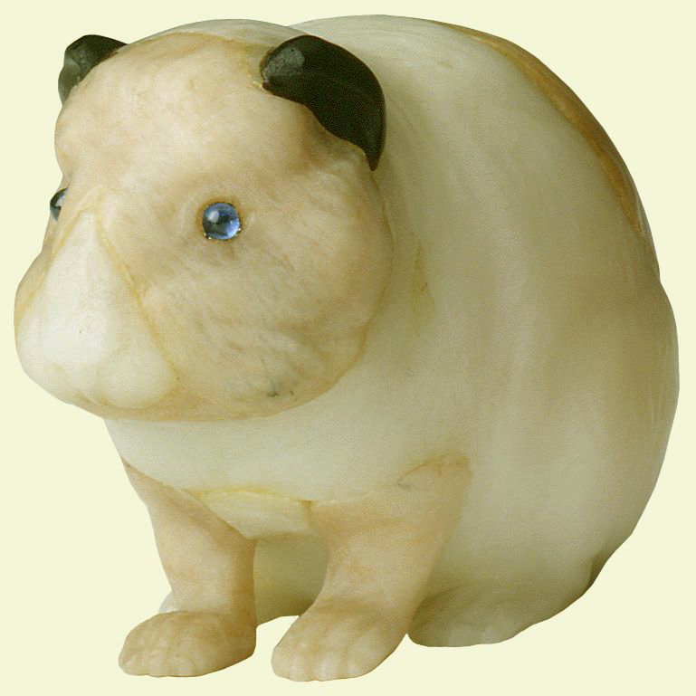 wikivictorian's tweet photo. Guinea pig, carved in white translucent quartzite, inlaid with pale patches of tawny aventurine-quartz, ears in obsidian, and eyes of cabochon sapphires by Fabergé, 1900. Royal Collection. https://t.co/jcLHoqbIu3