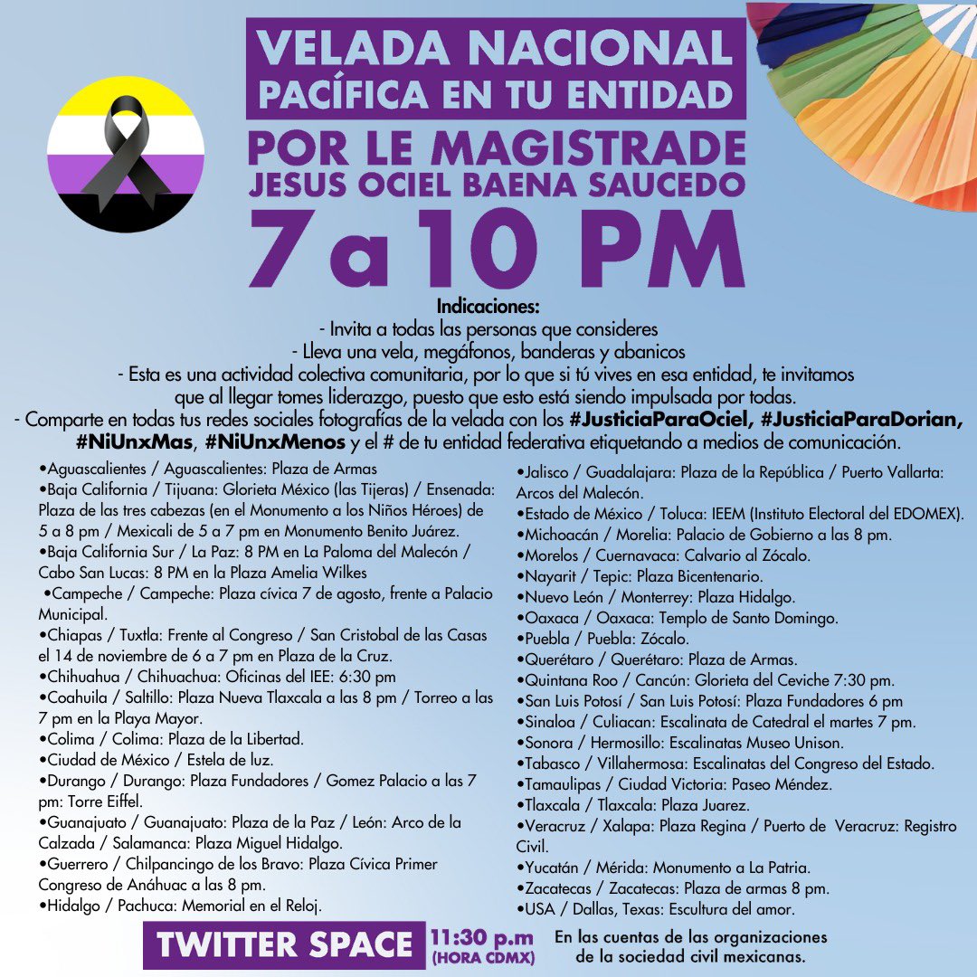 Aquí todas las movilizaciones que habrá en el país. 
#JusticiaParaOciel #JusticiaParaDorian