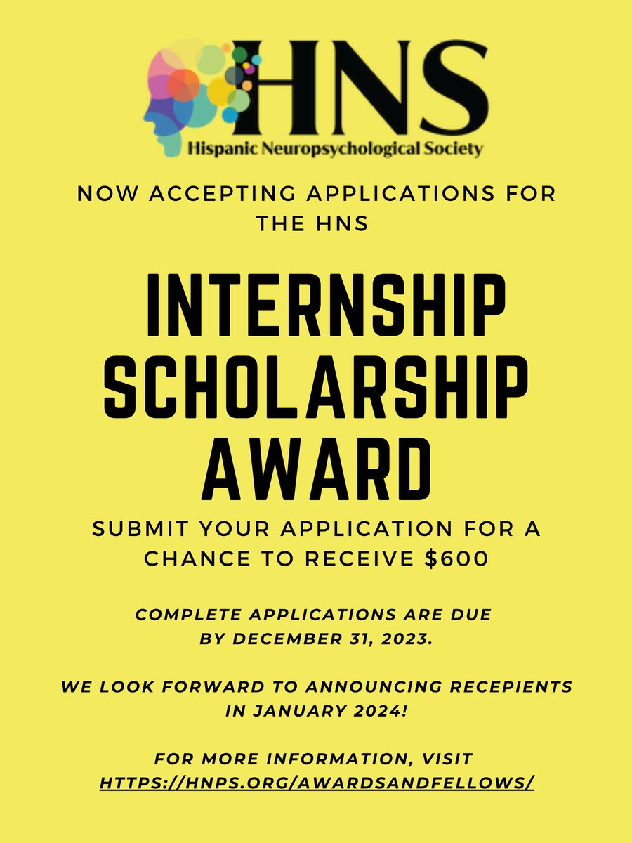 The Awards Committee, in collaboration with the HNS Student Association, is now accepting applications for a monetary award to support two outstanding student members of HNS applying for the APPIC Internship Match.

Deadline: December 31, 2023

hnps.org/awardsandfello…