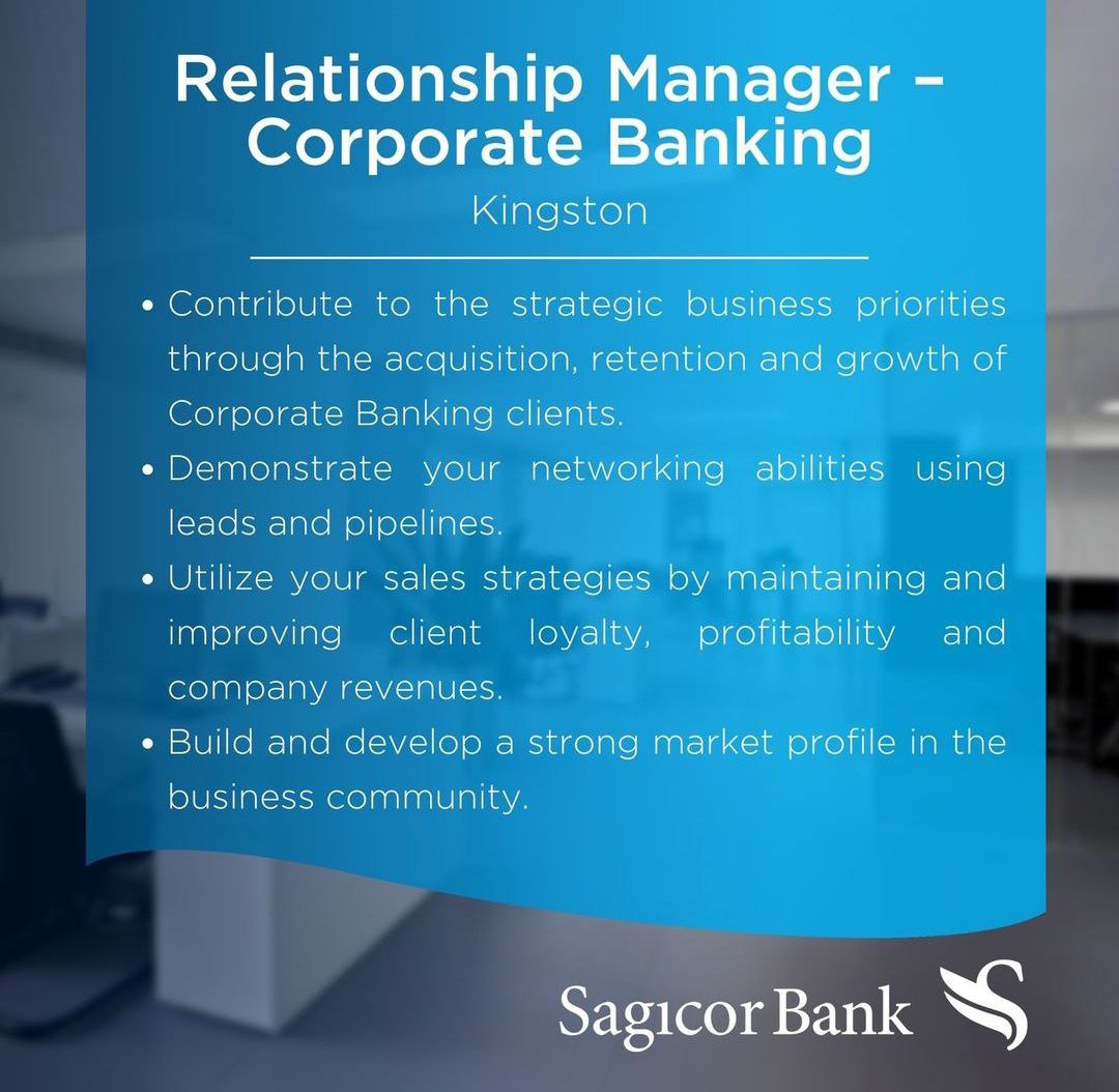 CareerJamaica's tweet image. @sagicorja is hiring! Apply Online at bit.ly/CJSAGICORJOBS
Wealth Advisor – Dominica Drive
Relationship Manager - Corporate Banking
SME Business Bankers:
– #Kingston 
– #MayPen 
– #Fairview
– #BlackRiver

#SagicorJamaicaJobs
#CareerJamaica