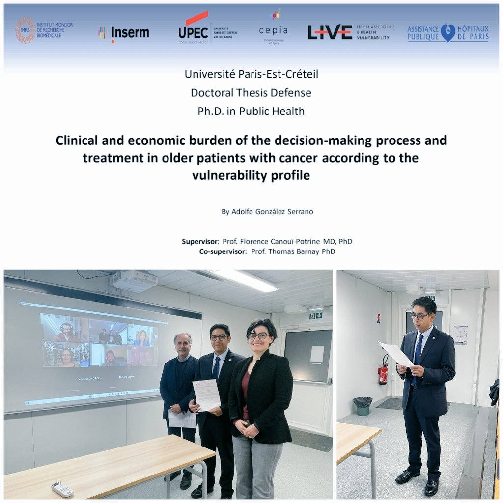 Thrilled to announce the successful defense of my doctoral thesis! 🇨🇵🎓 Gratitude to my mentors and peers who made this journey remarkable. 
Exciting times ahead!  🇪🇸  
<a href="/FCanoui/">Florence Canouï-Poitrine</a> <a href="/TBarnay/">Thomas BARNAY</a> <a href="/MathoulinSimone/">Simone Mathoulin-Pélissier</a> <a href="/EnriqueSoto8/">Enrique Soto</a>