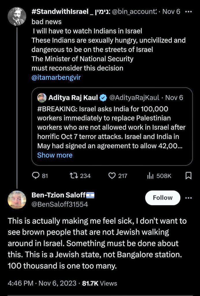 Haqiqatjou's tweet photo. Israelis reveal their true feelings about Hindus. https://t.co/VZYQ5o1eNw