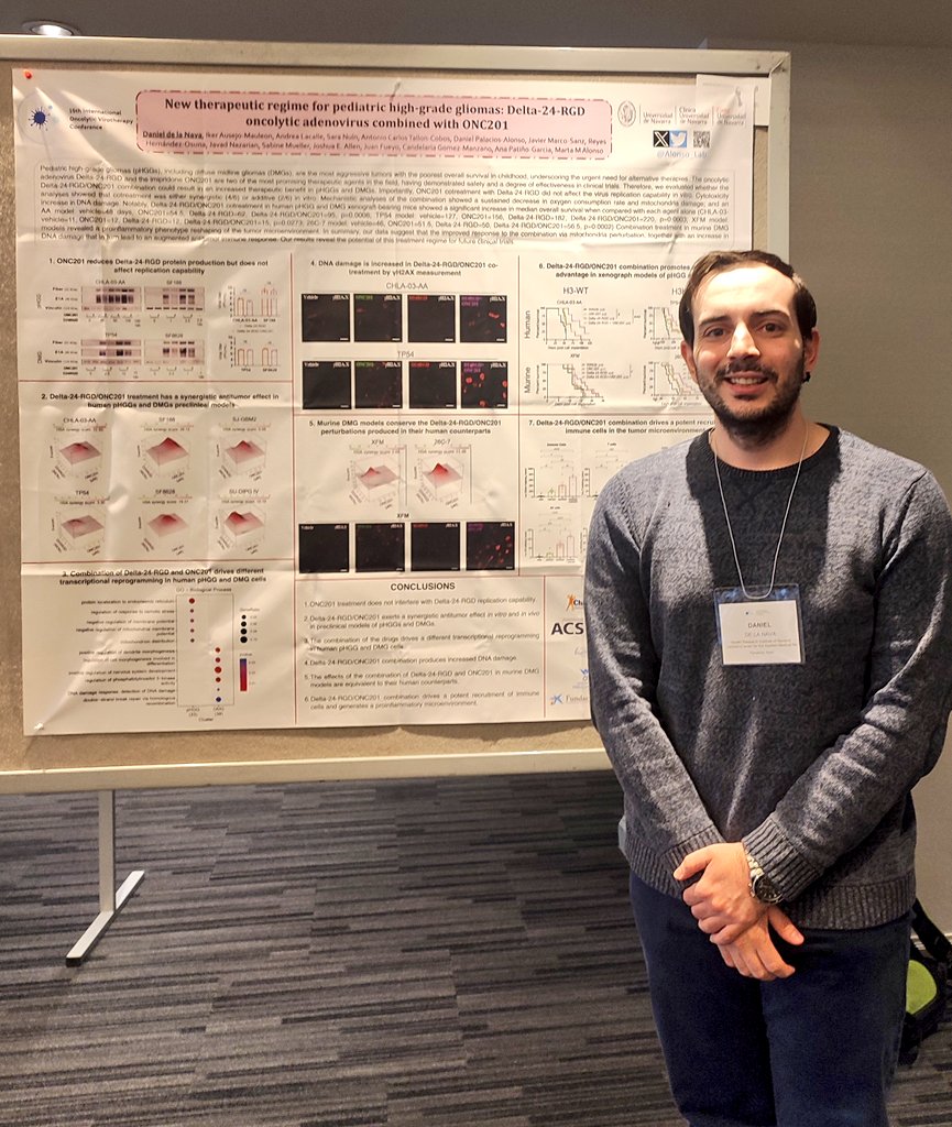 Alonso_Lab's tweet photo. Also, our PhD student @DdlaNava has presented in #IOVC2023 his work regarding the combination of Delta-24-RGD/ONC201 combination for the treatment of #pHGG and #DMG. https://t.co/IYGp1AHQ4n