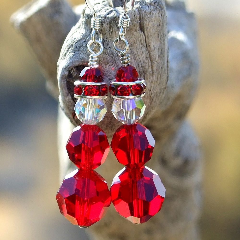 Perfect handmade Christmas jewelry gift for her: uber-sparkle Swarovski crystal Santa earrings in red & clear! bit.ly/LargeSanta via @ShadowDogDesign #CCMTT #ChristmasJewelry #SantaEarrings