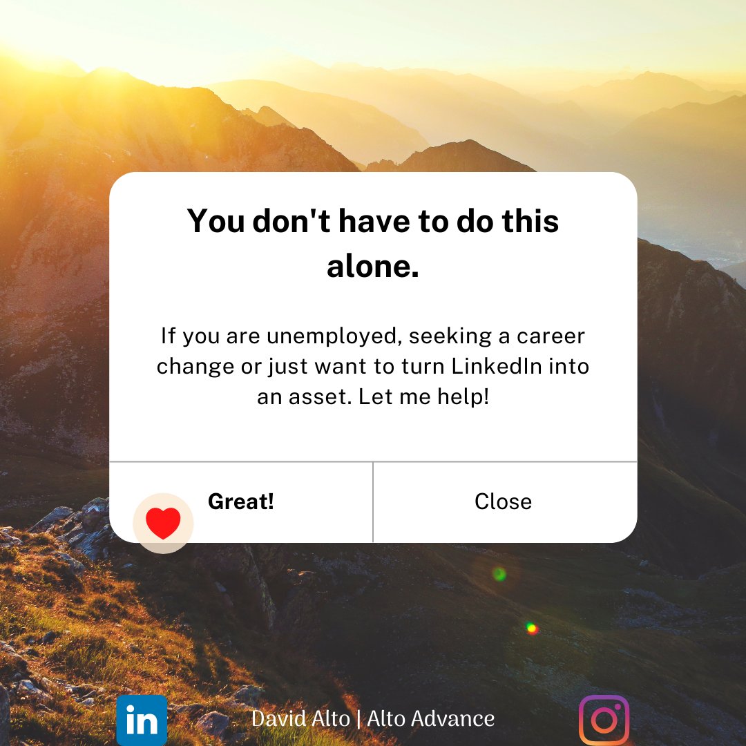 You don't have to do this alone. 

Reach out to those that can help. 

#bestweekever #opentowork #openforwork