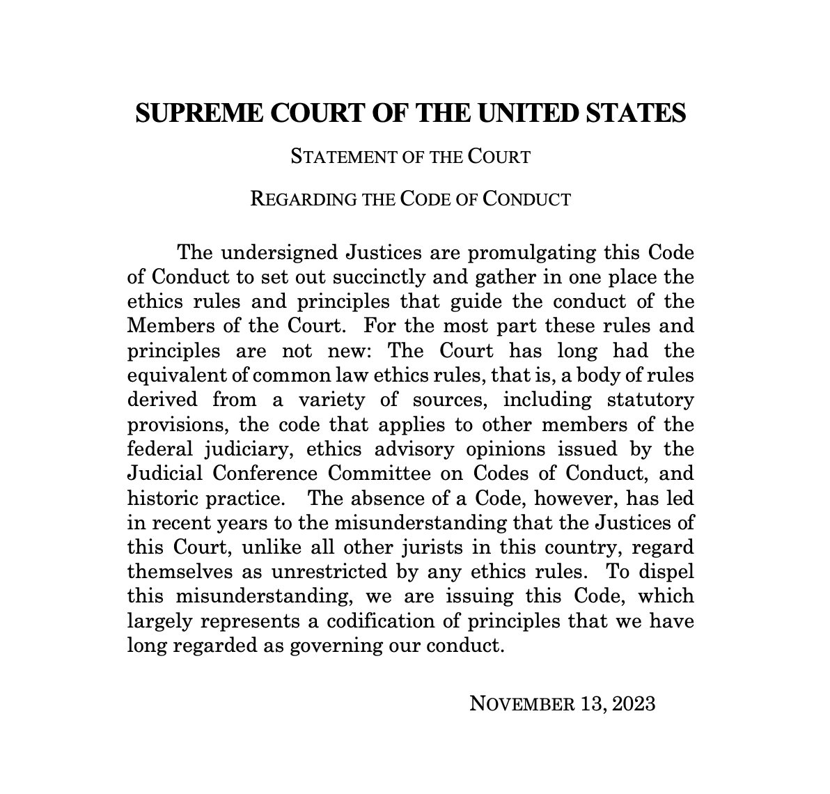 JLauAlberdi's tweet photo. La Corte Suprema de Estados Unidos adoptó hoy un "Código de Ética" por primera vez en su historia, después de recibir fuertes críticas de la sociedad y de algunos miembros del Congreso respecto de la conducta de algunos jueces.

https://t.co/b4bySiDVq5

🏛️📜 #SCOTUS https://t.co/oHyX4Xlv4X