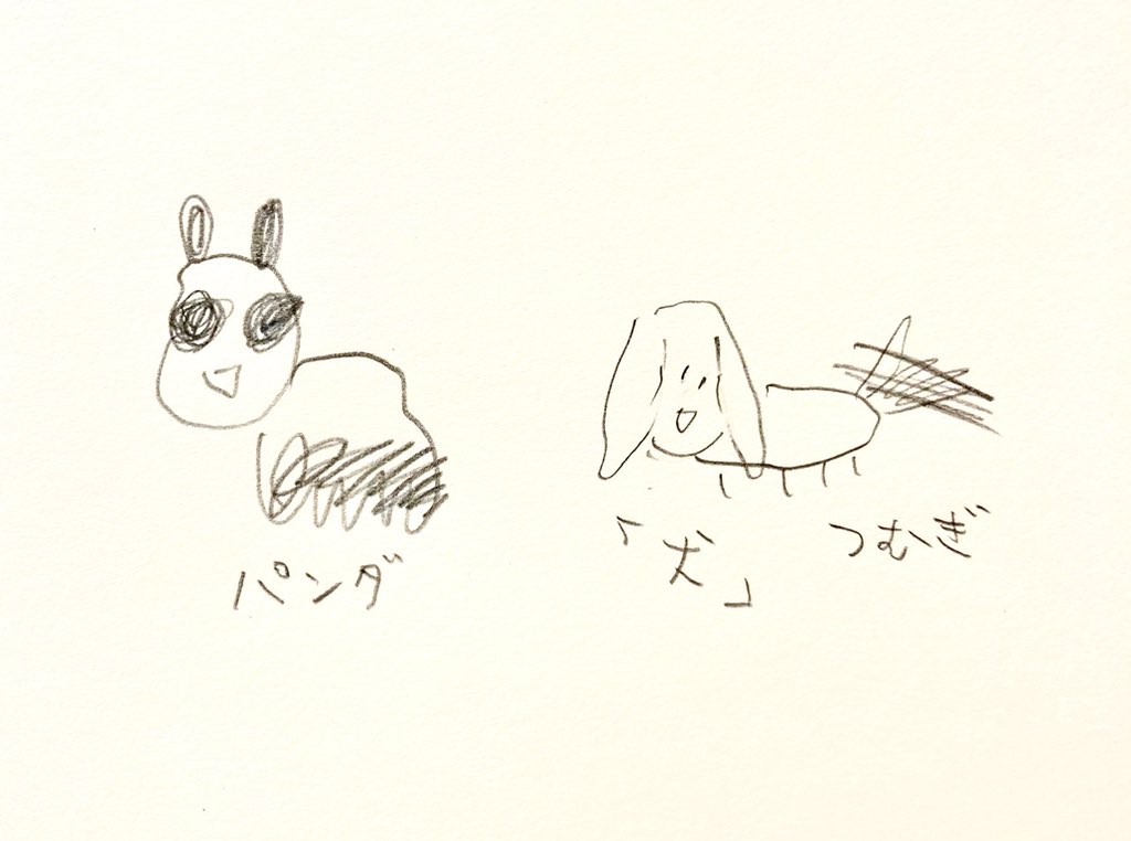 (*☌ ಎ ☌)<パンダと犬描いたよ 