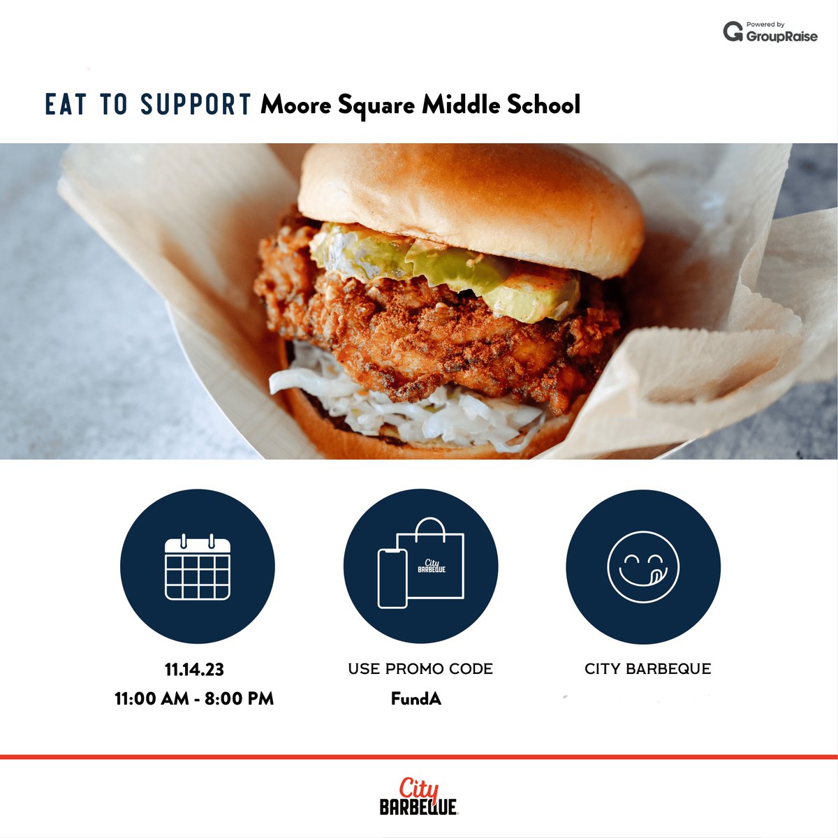 Moore Square PTSA (@mooresquareptsa) on Twitter photo Nov. 14 is our Spirit Day at <a href="/CityBarbeque/">City Barbeque</a> - 4 locations from 11am - 8 pm. 20 percent goes back to the school from takeout, gift cards, and dine-in. See you there!! Nov. 14 is our Spirit Day at <a href="/CityBarbeque/">City Barbeque</a> - 4 locations from 11am - 8 pm. 20 percent goes back to the school from takeout, gift cards, and dine-in. See you there!!