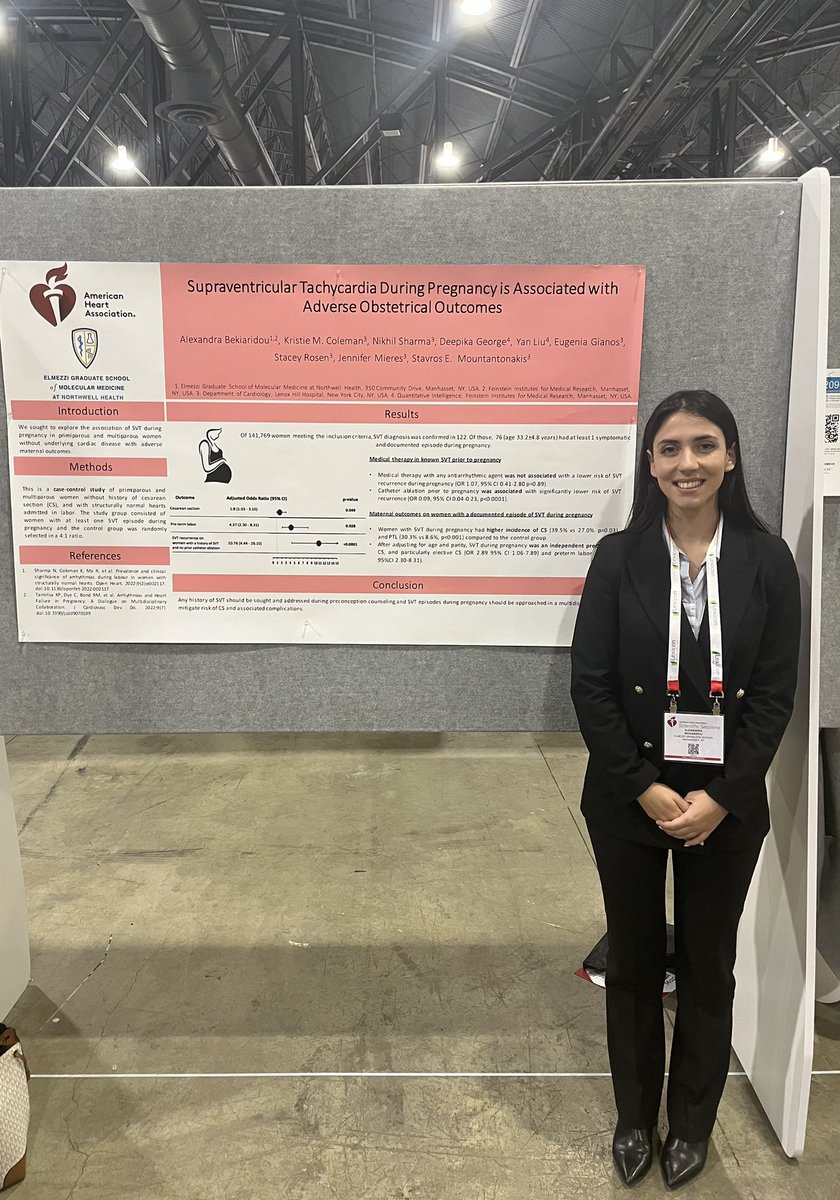 So happy for my first AHA meeting and my abstract presentation! Thankful to @KeepInRhythm and @kcole_12 for our collaboration! Cheers to the next one! 🥂 #AHA23 @EugeniaGianos @DrJMieres @NorthwellHealth