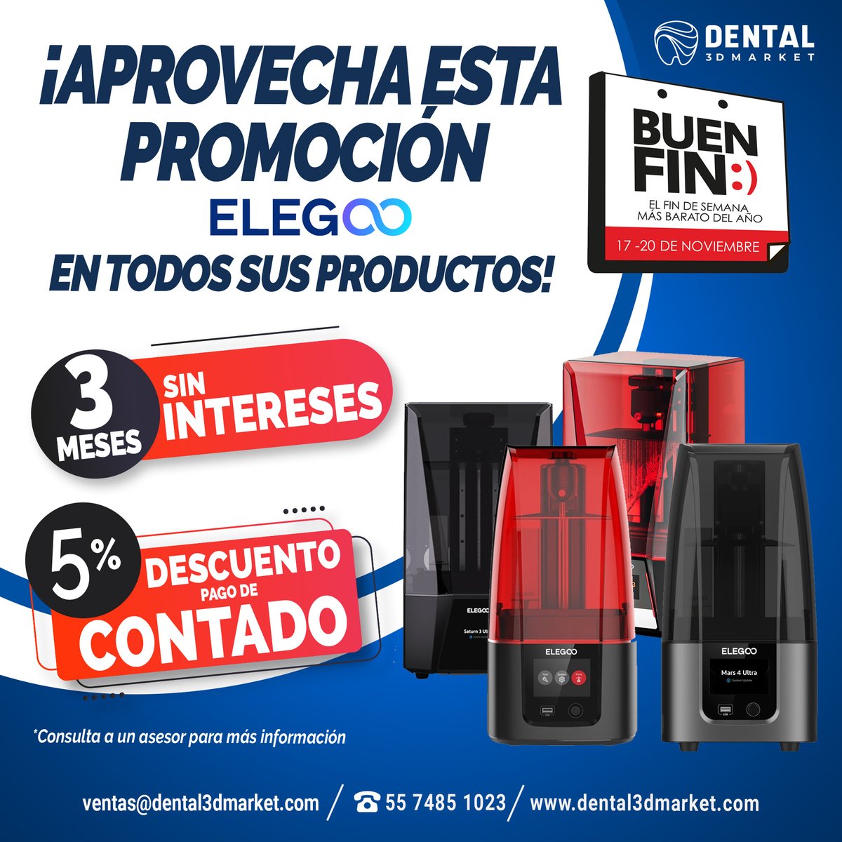 D3dmarket's tweet image. ¡No te puedes perder esta increíble promoción que traemos para ti! 👀

Elegoo te ofrece 3 MSI o un 5% de descuento, no esperes más y adquiere tu equipo aquí: dental3dmarket.com/c/elegoo/

¡Contáctanos!
☎️ 5574851023

#dentalmarket #impresoras3d  #3dmarket  #elegoo #BuenFin