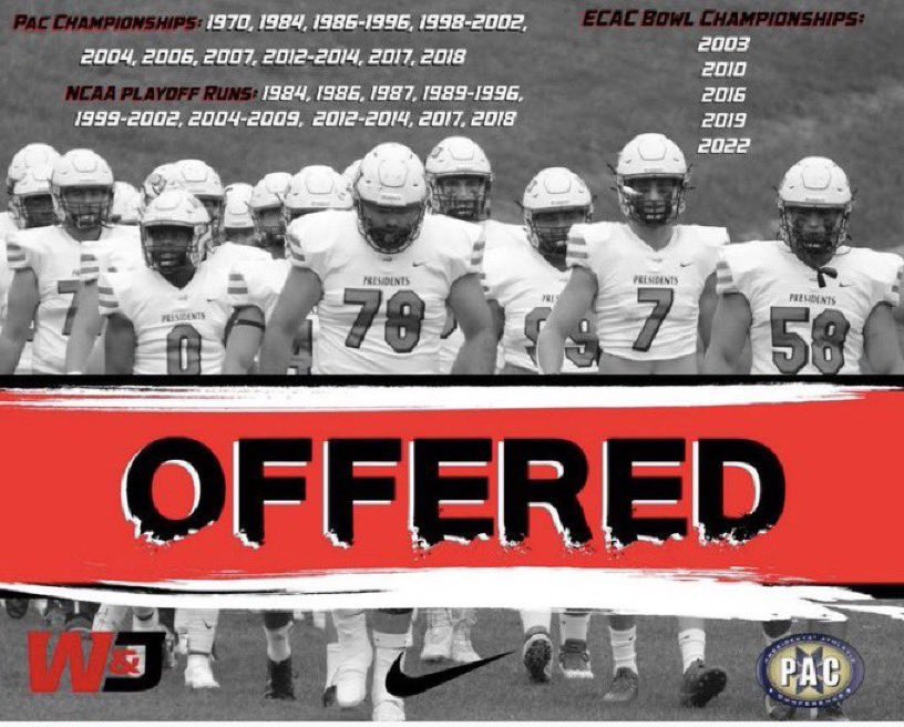 Honored to have received an offer from Washington &amp; Jefferson College!!!  Thank you <a href="/CoachPhilBobich/">Phil Bobich</a> <a href="/Coach_Sirianni/">Coach Mike Sirianni</a> and the rest of the staff for this opportunity!!!  <a href="/WJFootball/">W&J Football</a> <a href="/Mark__Porter/">ScoutingOhio.com - 247 Sports - Bucknuts</a> <a href="/NEOZoneHS/">NEO Zone HS Sports</a>