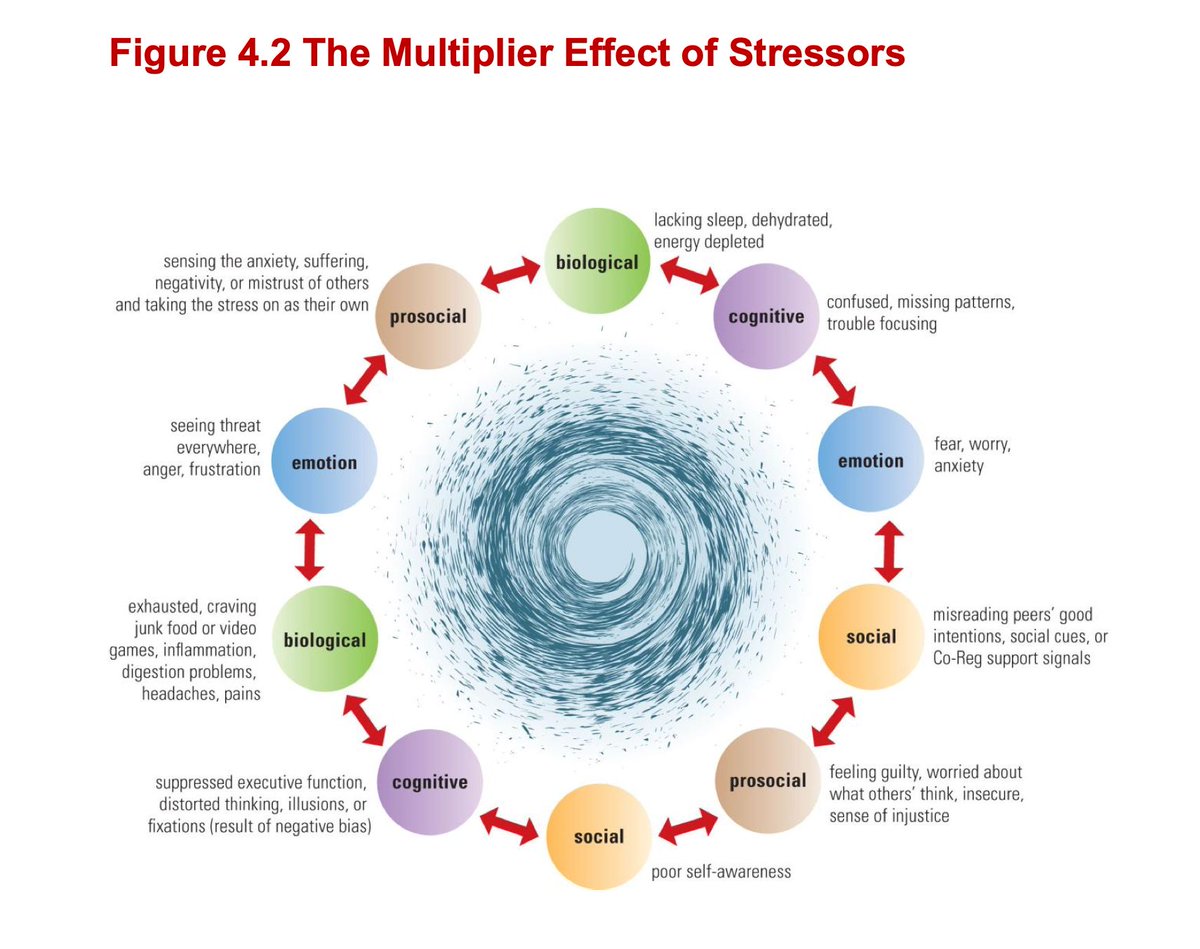 This is an important diagram from Self-Reg Schools: A Handbook for Educators by @stuartshanker & @susanhopkins5. 🔎 It shows us that stress can be present in all 5 domains of #SelfReg. It's easy to recognize the obvious stressors, but stress can be hidden & often hard to see.