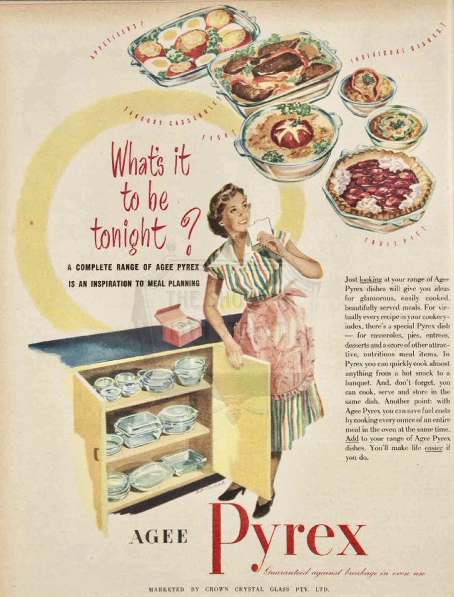 TheShopOn13thSt's tweet photo. 🍽️ What’s it to be tonight?

1951 Pyrex, Print Ad, Pyrex is an inspiration to meal planning.

#1950s #midcentury #pyrex #pyrexware #bakeware #dishware https://t.co/KzCbr6dsSd