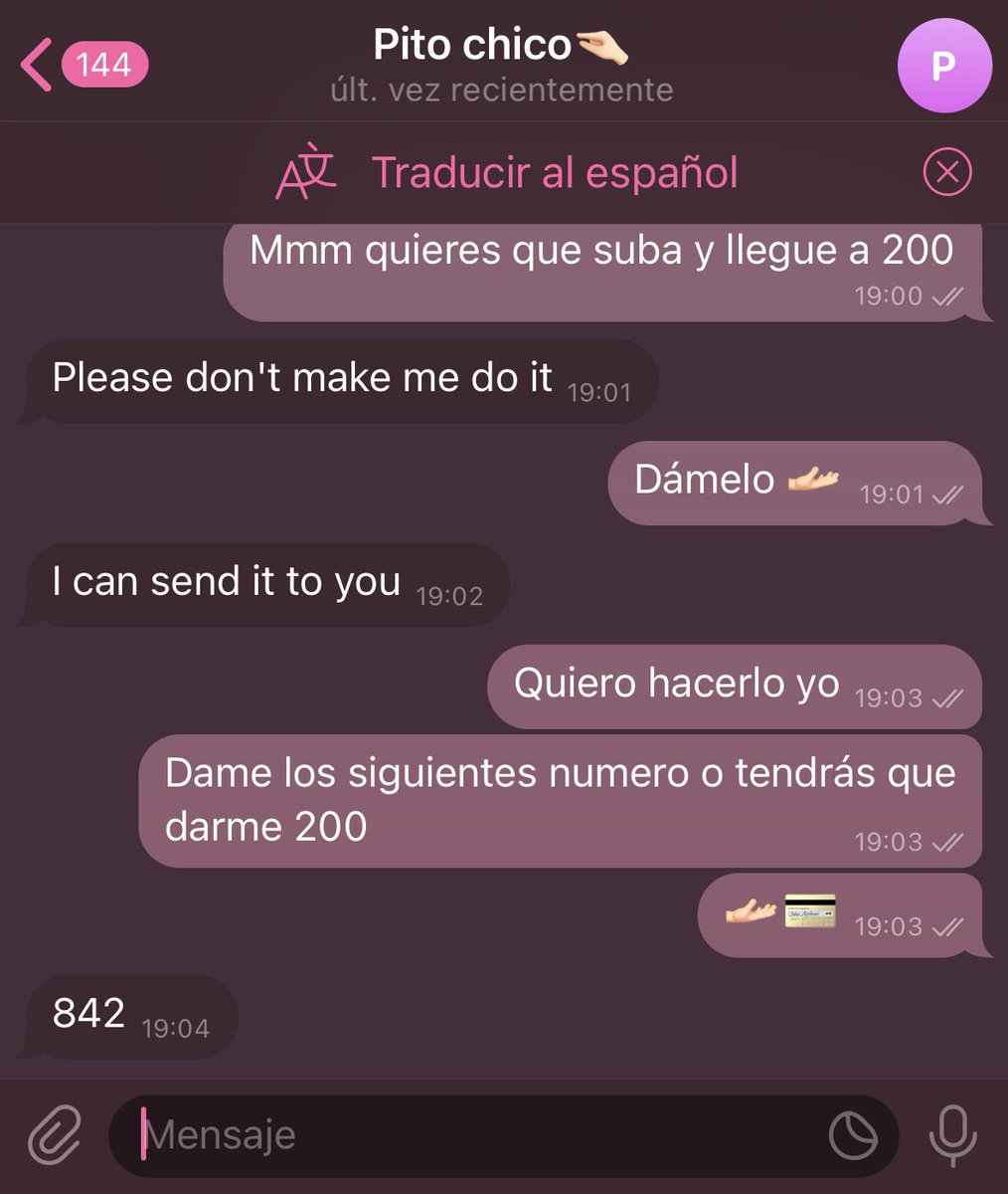 Obligándote a darme los números de tu tarjeta para enviarme dinero con ella 🥰