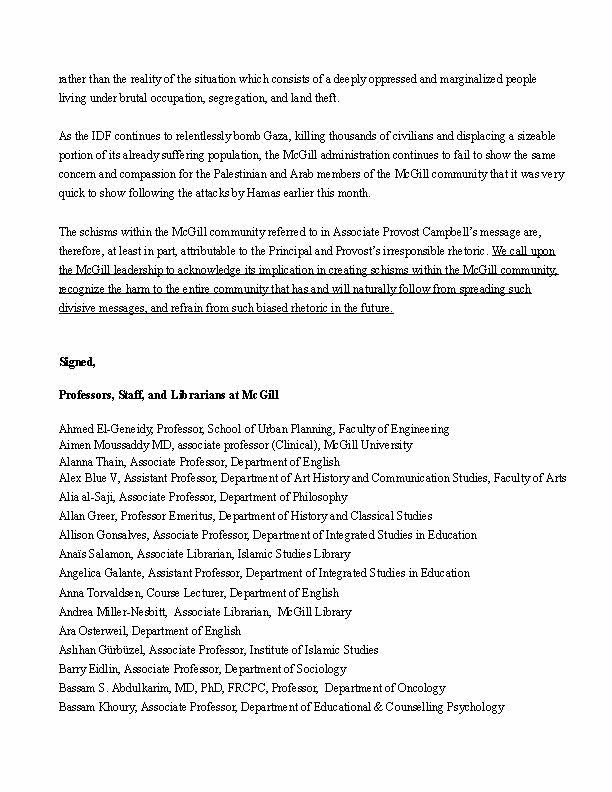 McgillSphr's tweet photo. Professors, Staff, and Librarians in solidarity with Palestine publish a new letter condemning McGill administration’s biased emails. #FreePalestine https://t.co/mhMZBrVFZP