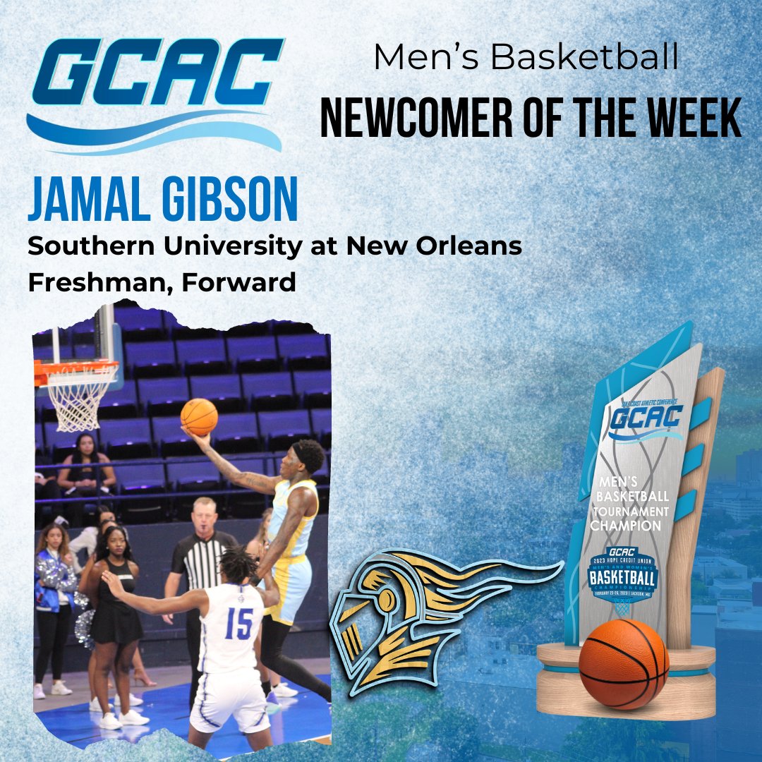 HBCUAC's tweet photo. Jamal Gibson of @suno_athletics has been named GCAC Newcomer of the Week. Gibson, a forward, recorded a double-double in all 3 games this week.
#GCACRising #OneGCAC #GCACMBB #HBCUMBB #PlayersoftheWeek https://t.co/Sd0iQooRDG