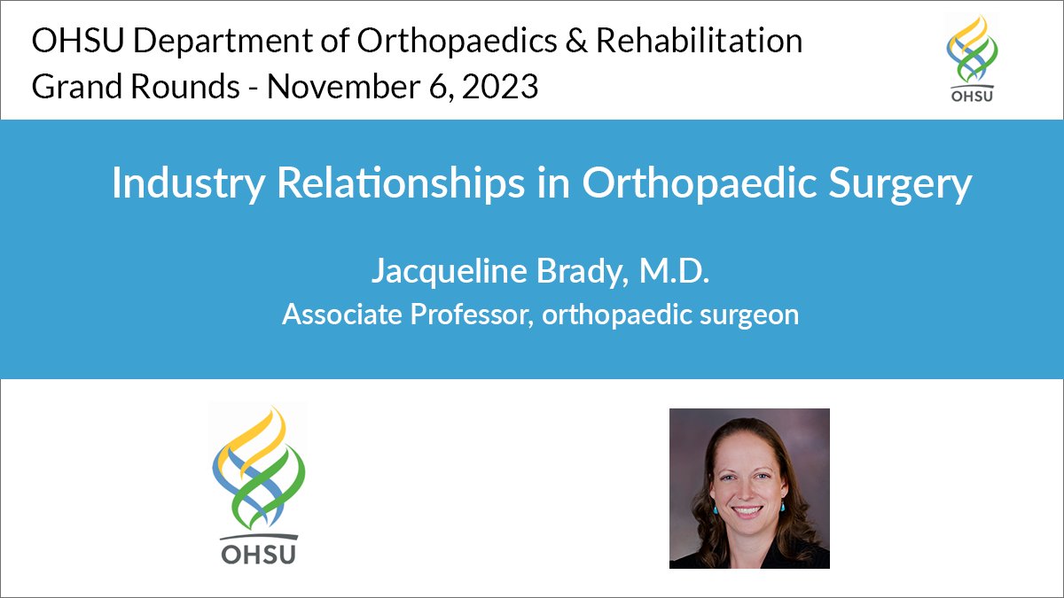 OHSU Department of Orthopaedics & Rehabilitation (@ohsuortho) on Twitter photo Dr. Jacqueline Brady discusses the complexities of managing industry relationships and properly disclosing them in her <a href="/OHSUOrtho/">OHSU Department of Orthopaedics & Rehabilitation</a> #GrandRounds talk “Industry Relationships in Orthopaedic Surgery”. Watch this and other lectures: bit.ly/3H9Olci Dr. Jacqueline Brady discusses the complexities of managing industry relationships and properly disclosing them in her <a href="/OHSUOrtho/">OHSU Department of Orthopaedics & Rehabilitation</a> #GrandRounds talk “Industry Relationships in Orthopaedic Surgery”. Watch this and other lectures: bit.ly/3H9Olci