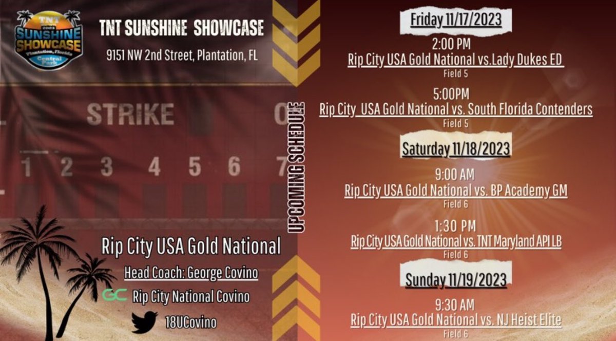 Last tournament of the fall! 
<a href="/18uCovino/">Rip City Gold National</a>