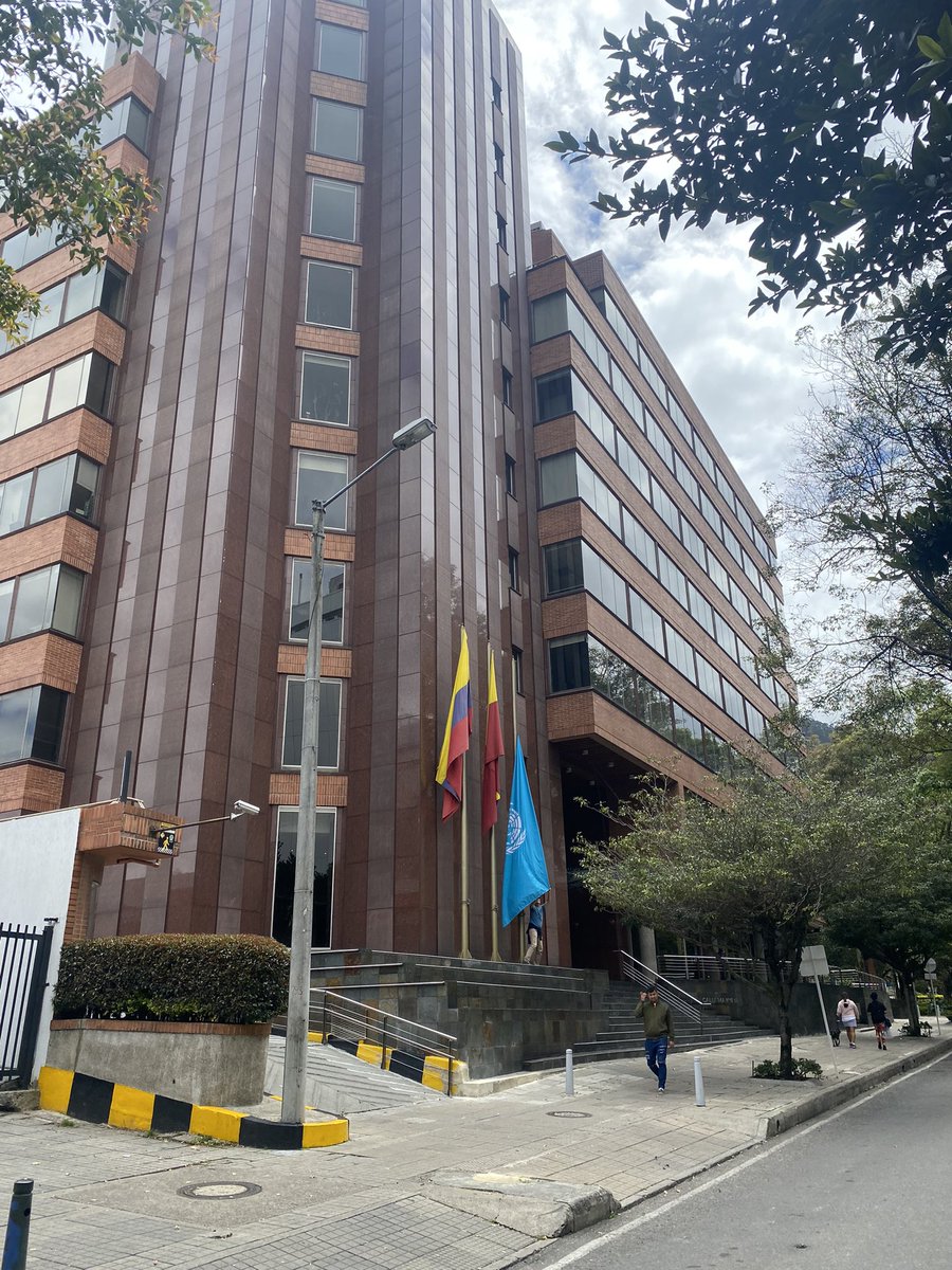 SaraFOlivella's tweet photo. Hoy la bandera de la ONU 🇺🇳 ondea a media asta en #Colombia en honor de los 101 trabajadores de la agencia para los refugiados palestinos, @UNRWA, que han muerto en #Gaza desde el 7 de octubre.

Población civil y los trabajadores humanitarios #NoSonUnObjetivo. https://t.co/eknjM9kvlL