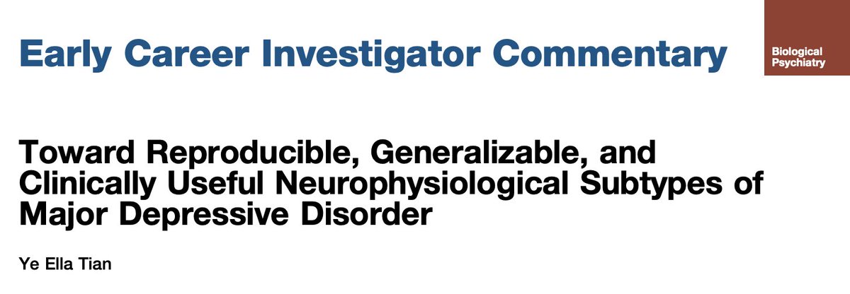 Glad to be invited @YongLiuBrain @BiologicalPsyc1 to write a commentary on neurobiological subtypes of major depressive disorder #depression authors.elsevier.com/a/1i4nV1S07qKZf Still facing challenges, but progress is underway for neurobiologically informed, personalised MDD treatment.