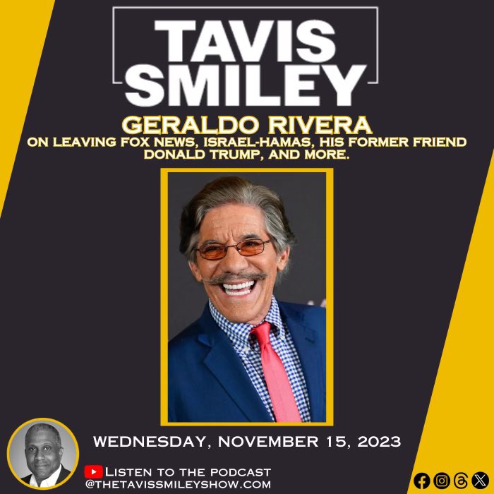 GeraldoRivera's tweet image. Check out my frank, live chat with my friend #tavissmiley, Wednesday November 15th.