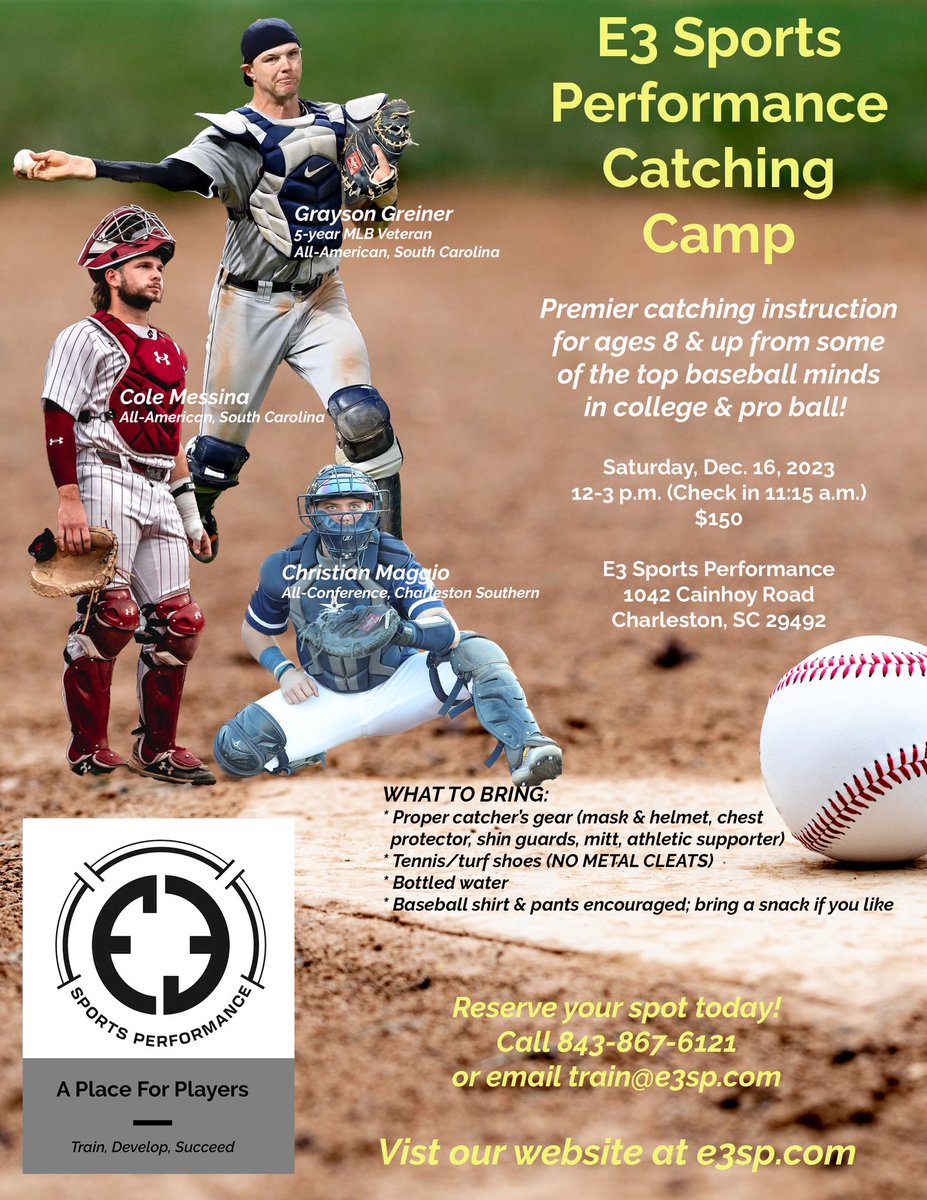 cjmaggio17's tweet photo. 🚨E3 CATCHING CAMP🚨

Join @cole_messina @ggreiner21 and I for our first ever catching camp on December 16th! Great opportunity to learn from the best and compete! 

See details below 🔽 https://t.co/Uk6CwdBrjx