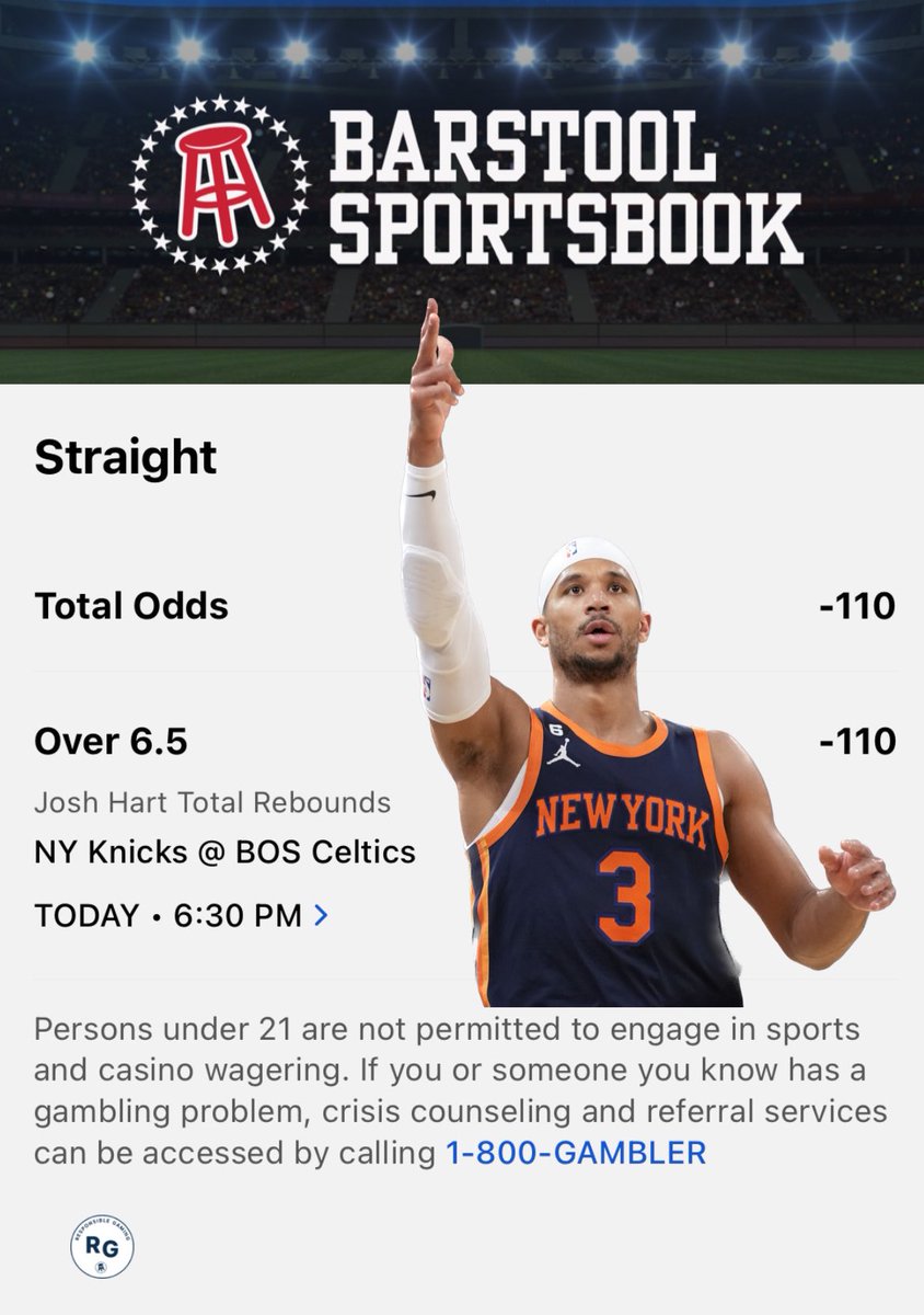 StevenCheah's tweet image. 🚨RJ Barrett ruled OUT tonight with migraines🚨

Substitute play: #NewYorkForever F Josh Hart OVER 6.5 rebounds vs. Celtics

- He’s hit this in 6/L7 without Barrett (9.3 avg.) and will be starting tonight m

Bet it here: barstoolsportsbook.com/shared_bet?id=…
