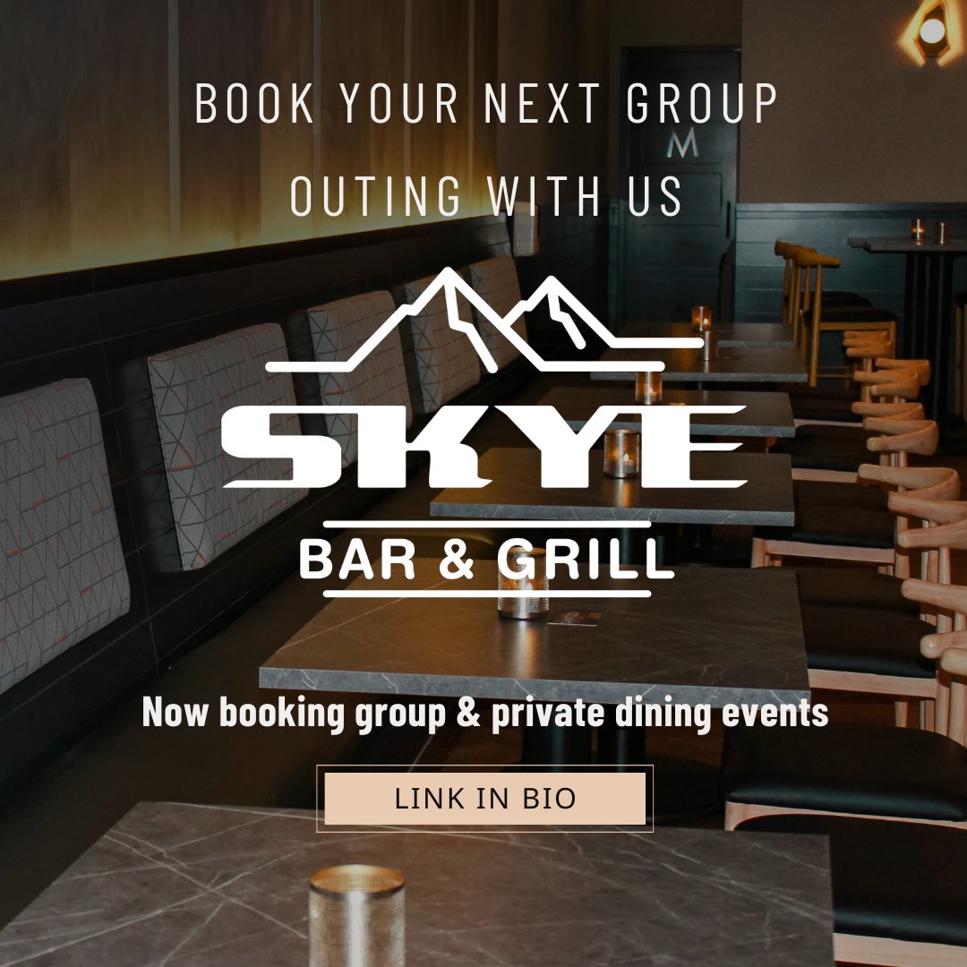 BOOK WITH US!! 📝🌇🧑‍🍳🥂

Book your next group outing, work event, or private party with Skye Bar & Grill!! See the #linkinbio for details!✨👥🍽️

#reservationsavailable #groupbookings #privateevents #nowbooking #locals #taverns #cocktailsandconversations #skyebarandgrill