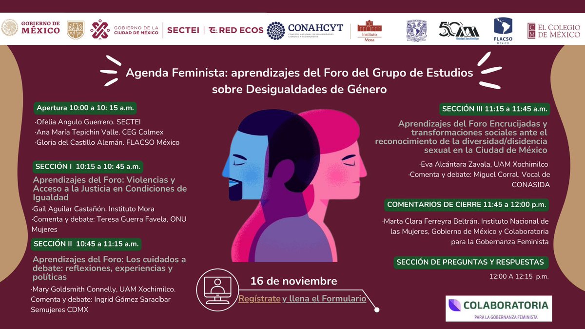 SECTEI CDMX (@sectei_cdmx) on Twitter photo Súmate al #webinar y conoce los principales aprendizajes derivados del foro organizado por la <a href="/Red_ECOS/">Red ECOs CDMX</a>.
Participa <a href="/OfeliaAngulo_/">Ofelia Angulo</a> , titular de la #SECTEI.
🗓️16 de noviembre
⌚️10:00 h
👉 forms.gle/Vai2q8HwauJwLA…
<a href="/institutomora/">Instituto Mora</a> <a href="/CIEGUNAM/">CIEG UNAM</a> <a href="/uamx/">UAM Xochimilco</a> <a href="/FlacsoMx/">FLACSO México</a> <a href="/SeMujeresCDMX/">Secretaría de las Mujeres</a> @inmujeres Súmate al #webinar y conoce los principales aprendizajes derivados del foro organizado por la <a href="/Red_ECOS/">Red ECOs CDMX</a>.
Participa <a href="/OfeliaAngulo_/">Ofelia Angulo</a> , titular de la #SECTEI.
🗓️16 de noviembre
⌚️10:00 h
👉 forms.gle/Vai2q8HwauJwLA…
<a href="/institutomora/">Instituto Mora</a> <a href="/CIEGUNAM/">CIEG UNAM</a> <a href="/uamx/">UAM Xochimilco</a> <a href="/FlacsoMx/">FLACSO México</a> <a href="/SeMujeresCDMX/">Secretaría de las Mujeres</a> @inmujeres