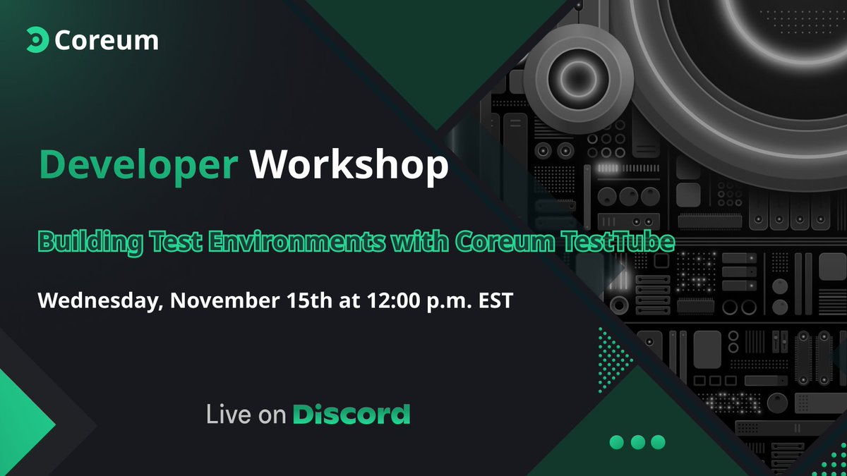 txDevHub's tweet photo. 📢Calling all DEVS! 

Join us this Wednesday, at 12 p.m. EST for an exclusive TestTube Workshop led by Keyne, a Coreum engineer.

➡️ Join our Discord now: https://t.co/6fjkFzxWbz

#BuildOnCoreum 🚀🛠️ https://t.co/MrRG3zQ5KP