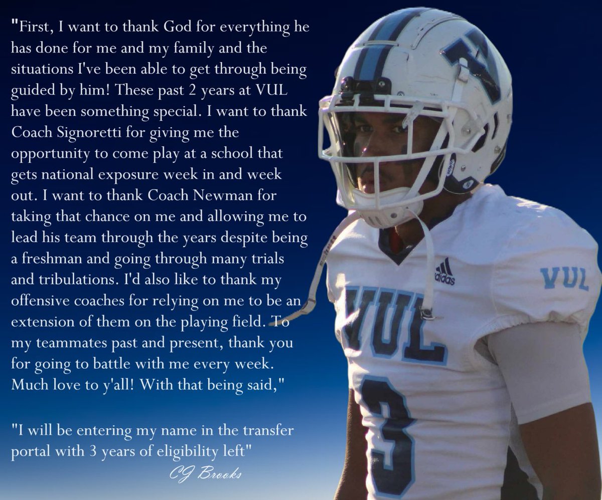 Thank you <a href="/FootballVul/">VUL Football</a> <a href="/TNewamn/">Head Football Coach VUL Tim Newman</a> <a href="/coachkarn07/">Coach Karn</a> and <a href="/KenSignoretti/">Ken Signoretti</a>. My recruitment is back open, please contact my personal QB coach <a href="/baylintrujillo/">Baylin Trujillo</a>