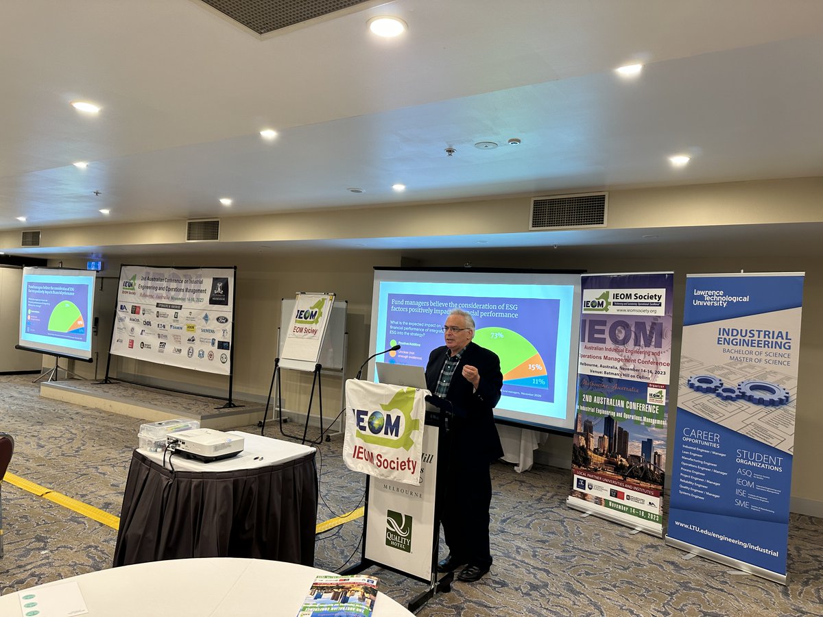 Prof Daniel Samson, Chair in Management, University of Melbourne delivered an excellent keynote on Sustainability and ESG: Mentioned ESG Performance not just compliance and a ESG Toyota summary scores at the 2nd Australian IEOM Conference,  - ieomsociety.org/melbourne2023/