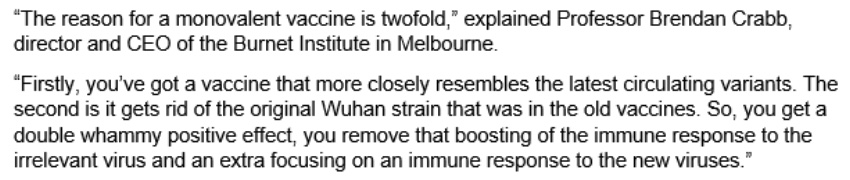 Prof Brendan Crabb (@crabbbrendan) on Twitter photo There is a 'double-whammy' positive effect to the monovalent vaccine that is available in many other jurisdictions (in the US for all >6 months of age) - I spoke about that & other issues in this piece from <a href="/Flinty_01/">John Flint</a>
thewest.com.au/news/coronavir…
Twitter sbs.com.au/news/article/t… There is a 'double-whammy' positive effect to the monovalent vaccine that is available in many other jurisdictions (in the US for all >6 months of age) - I spoke about that & other issues in this piece from <a href="/Flinty_01/">John Flint</a>
thewest.com.au/news/coronavir…
Twitter sbs.com.au/news/article/t…