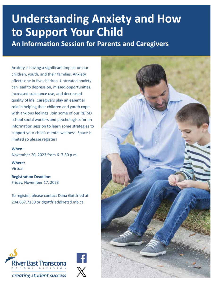 Our school division is offering a session for parents and caregivers on supporting students with anxiety. Please see this poster for more information.