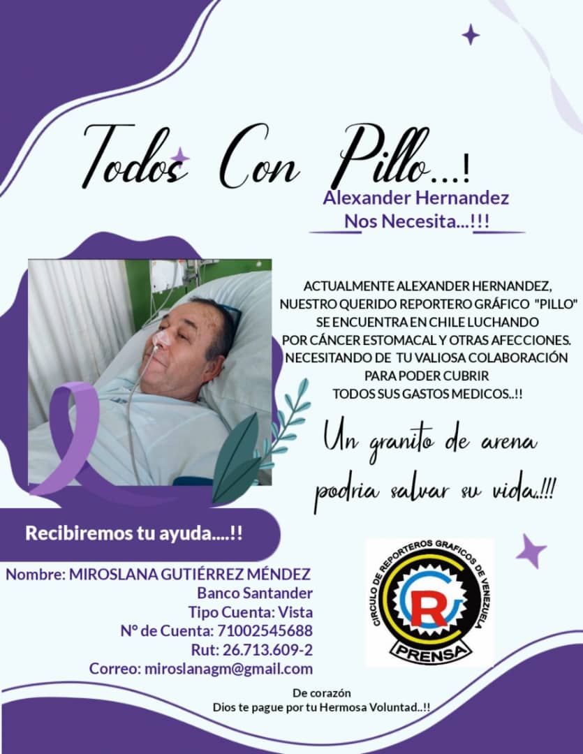 #13Nov #Mérida #ServicioPúblico 
<a href="/leoperiodista/">Leonardo León</a>: Necesita ayuda nuestro compañero Alexander Hernández "Pillo" quien se desempeño muchos años como Reportero Gráfico del diario Frontera  en el aeropuerto de Mérida.