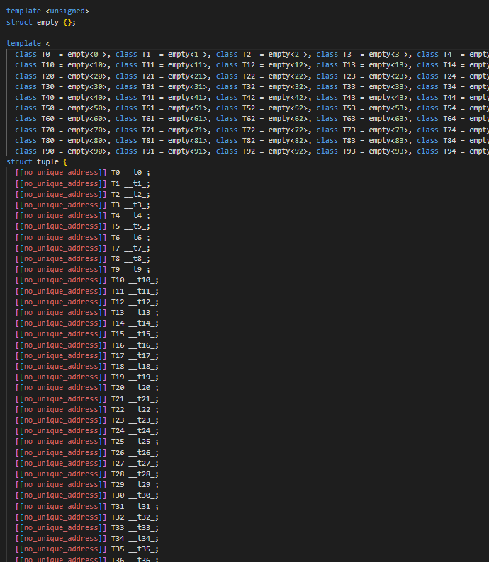 ericniebler's tweet photo. World's simplest C++20 tuple implementation? https://t.co/FQk2NqS7bH