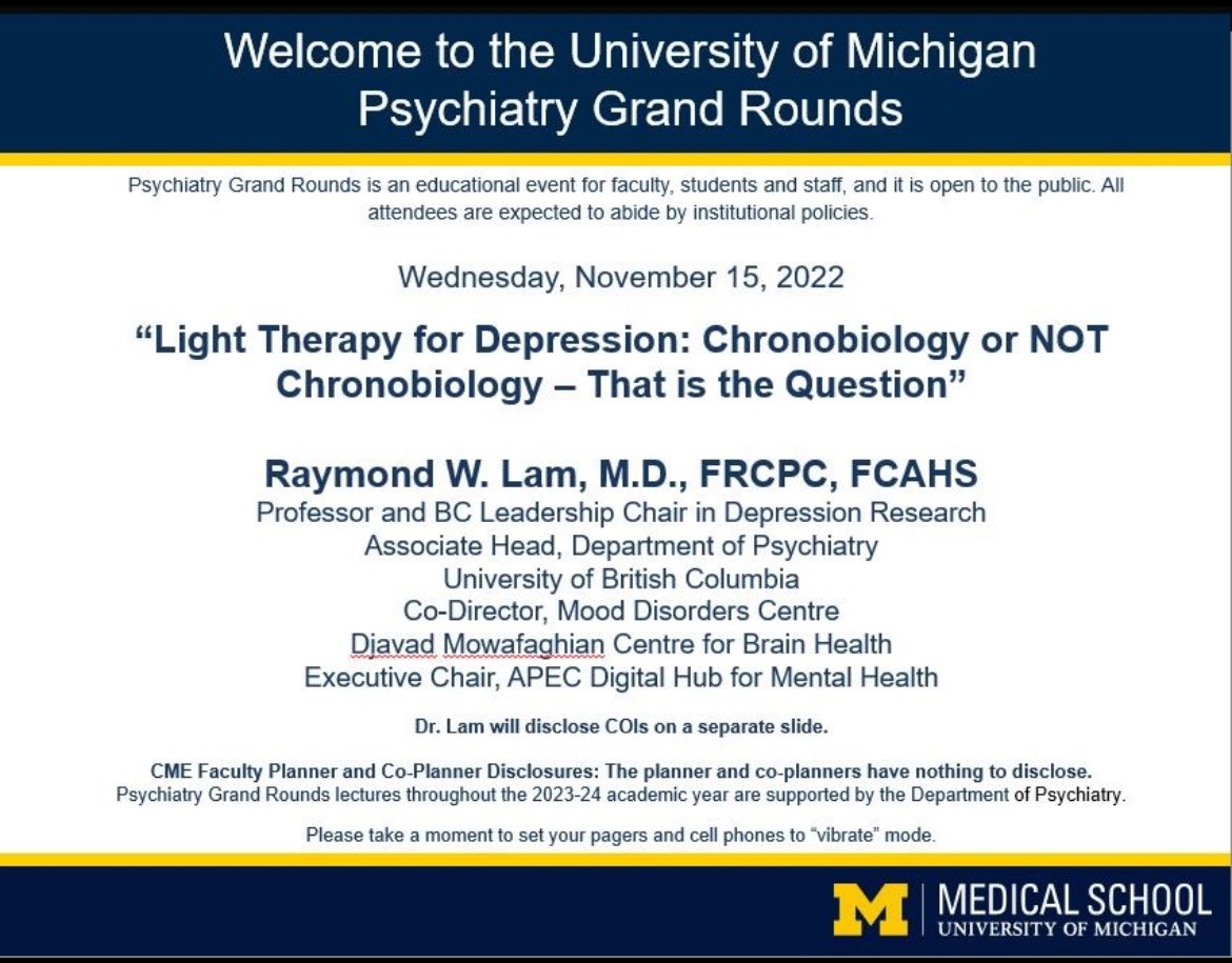 Looking forward to presenting Grand Rounds at Univ Michigan Dept of Psychiatry - and in person too, not Zoom-in! @umichmedicine @CANBIND @APEC_MHHub @UBC_Psychiatry @DMCBrainHealth