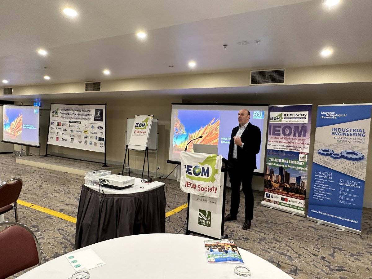 Prof. Peter Galvin, Associate Dean of Research, School of Business and Law, Edith Cowan University talked on modular design vs integrated design emphasizing how product design drives strategic choices for keynote- 2nd Australian IEOM Conference, Nov. 14 ieomsociety.org/melbourne2023/