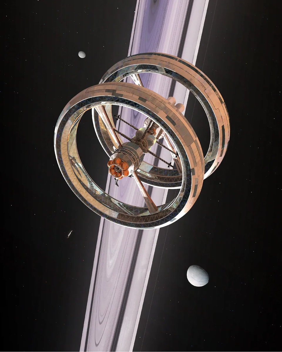 voyager212's tweet image. Another one I made for @EclipsePhase  back in 2017. 

Double torus space habitat, Saturn's orbit.