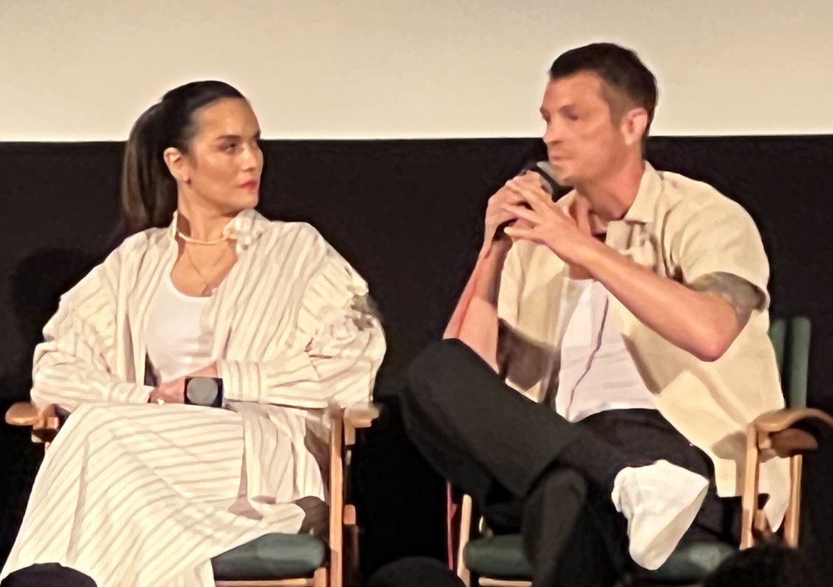 Standing O for legendary action director John Woo @am_cinematheque with actors Joel Kinnaman & Catalina Sandino Moreno as the #SilentNight Q&A begins! Silent Night is the gritty action flick you want it to be & Woo’s visual bravado takes the lead & creates a solid emotional core