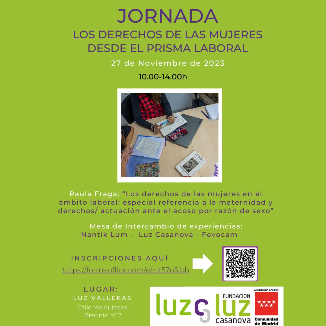 Aún puedes inscribirte en la Jornada Los Derechos de las Mujeres en el Prisma Laboral, el próximo 27 de noviembre en la sede de <a href="/LuzVallekas/">Luz Vallekas</a> Enlace de inscripción: forms.office.com/e/nit57n5ibh
Te esperamos!
#Igualdad #formacion