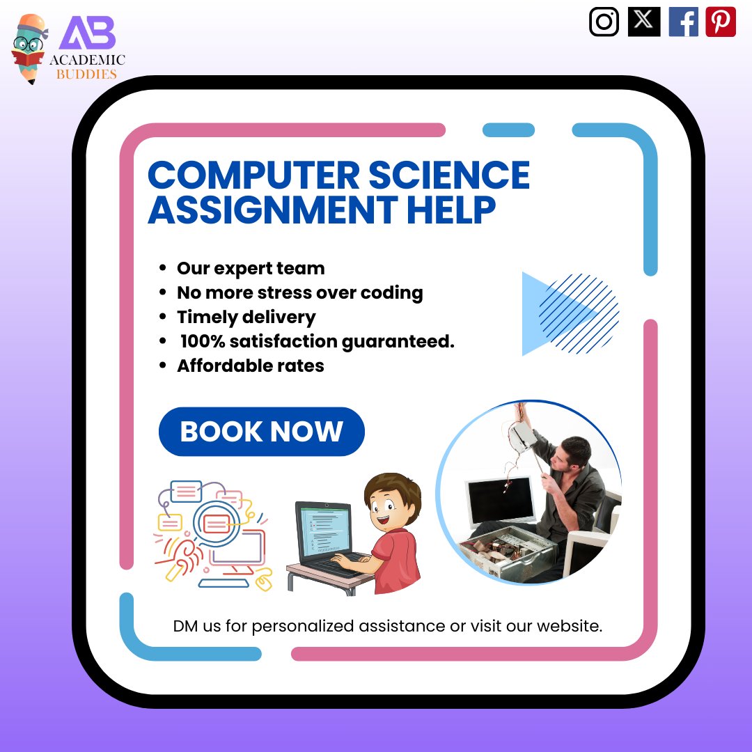 ac_buddies's tweet image. Stuck with a tricky Computer Science assignment? 🤔 Our team's got your back! 💻✨ Affordable, reliable, and stress-free assistance. Let's conquer those coding challenges together! Visit:bit.ly/3EuIpde #CSAssignmentHelp #ComputerScience