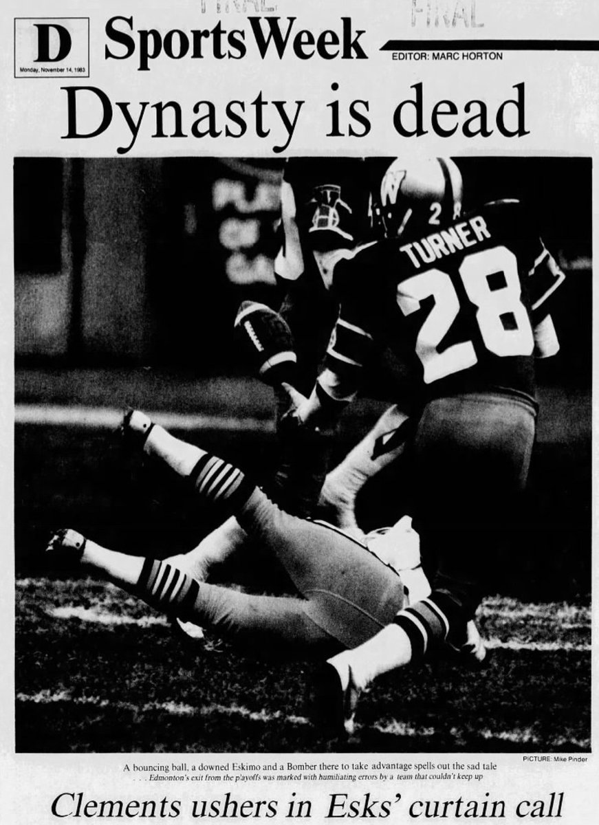 EdmHistorEE's tweet photo. 40 years ago today, the EE Dynasty finally game to an end, after a decade of domination in the West division. Winnipeg beat Edmonton 49-22, as Warren Moon plays his final game in Green and Gold. #HistorEE https://t.co/YBLbkMbOCr