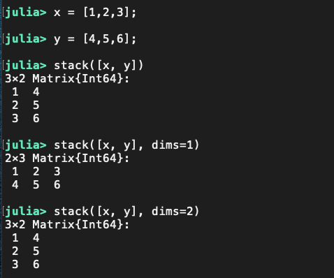 Hello #JuliaLang people. 

If you also have the misfortune 🥠of not knowing about the stack function, here is your remedy. Namaste 🙏.

#Programming #Coding