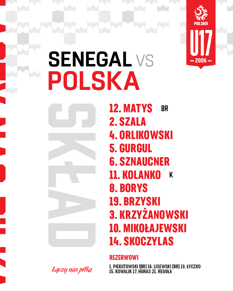 LaczyNasPilka's tweet photo. Za nieco ponad godzinę rozpoczniemy kolejny mecz na MŚ U17! 🏆
Takim składem rozpoczniemy. ⤵️

🇸🇳 Senegal U17 - Polska U17 🇵🇱
🕐 10:00
📺 TVP Sport, https://t.co/Tn7gB2eBs8
_____
#SENPOL 🇸🇳🇵🇱 U17 #U17WC https://t.co/eI2coD7xXA