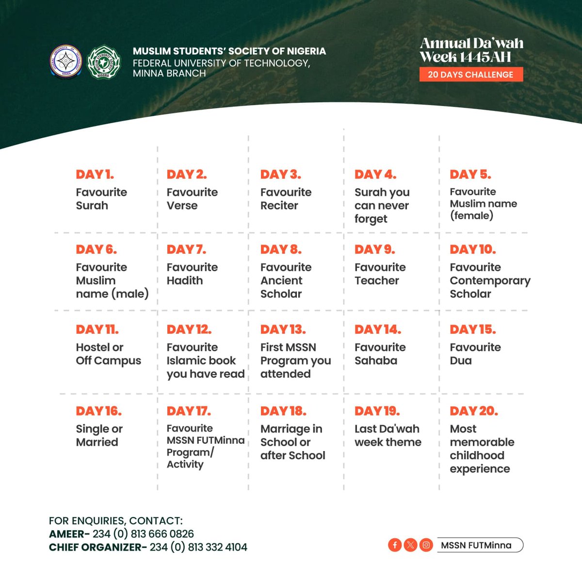 mssnfutmx's tweet photo. Day 8
Who is your favourite ancient scholar?
#DawahWeek'23
#EsotericAscension
#MSSNFUTMinna https://t.co/tCfsNaod2n